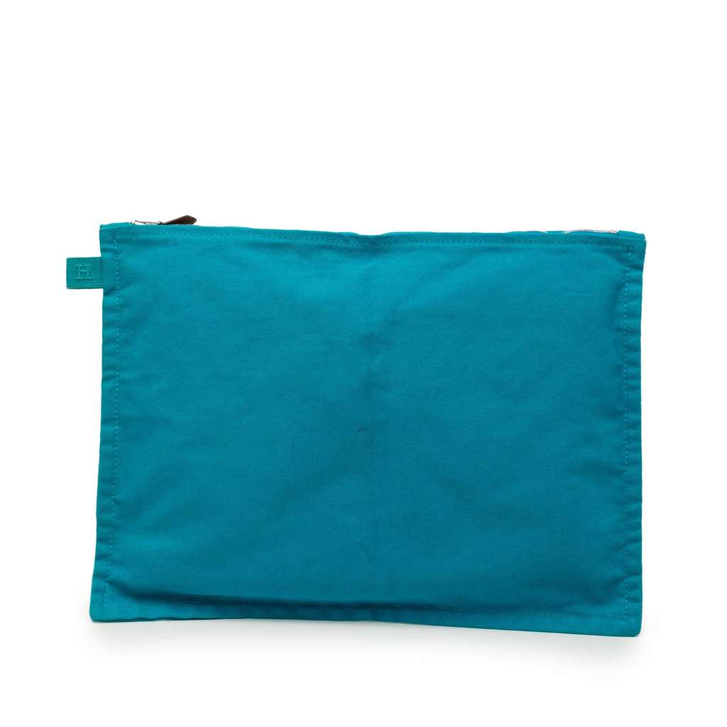 Hermès Toile Bora Bora Zip Pouch GM Blue Canvas Good condition - Back View