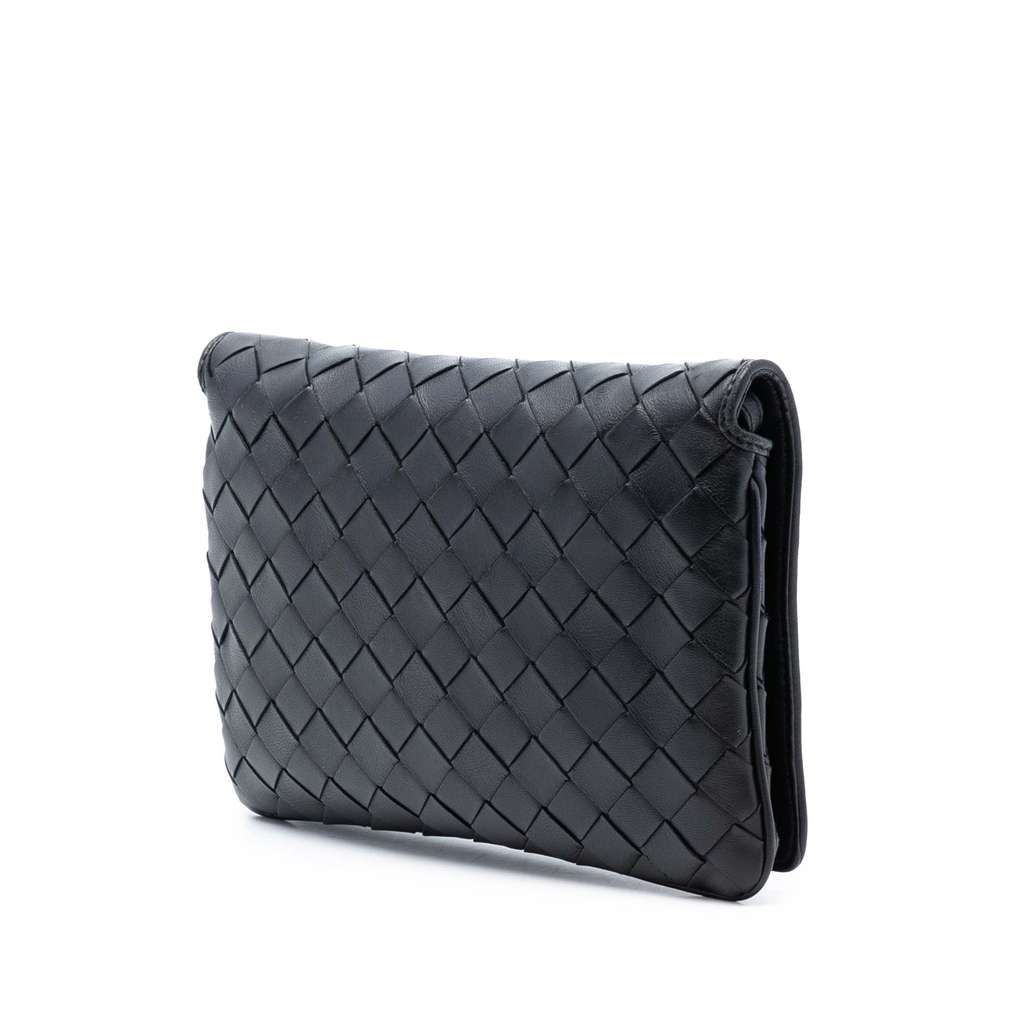 Bottega Veneta Nappa Intrecciato Flap Crossbody Black Leather Good condition - Back View