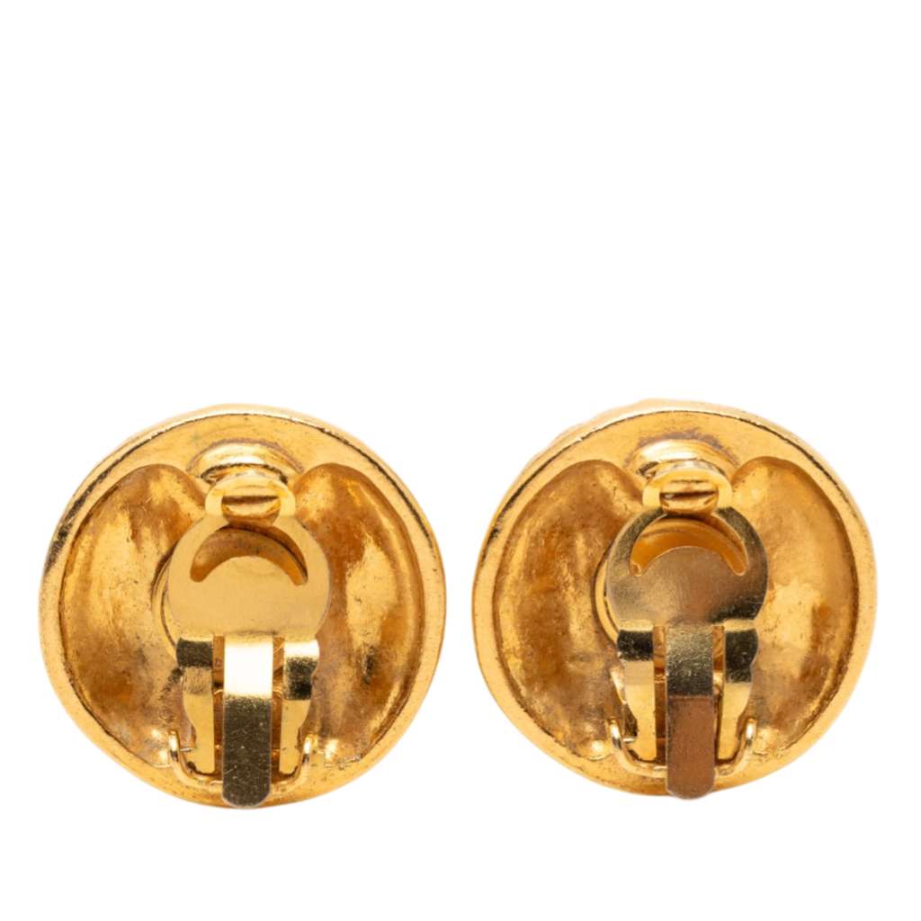 Chanel Gold Plated CC Round Clip On Earrings Gold Metal Good condition - Back View