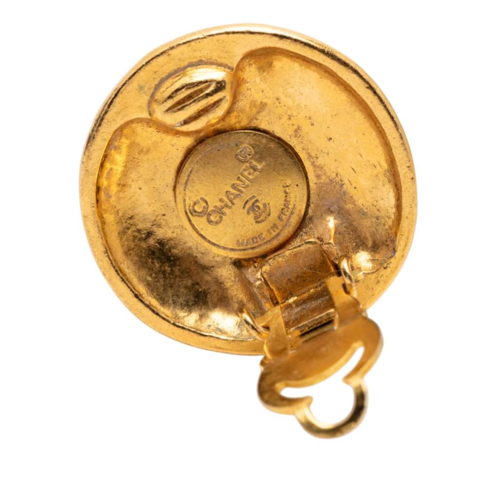 Chanel Gold Plated CC Round Clip On Earrings Gold Metal Good condition - Inside View