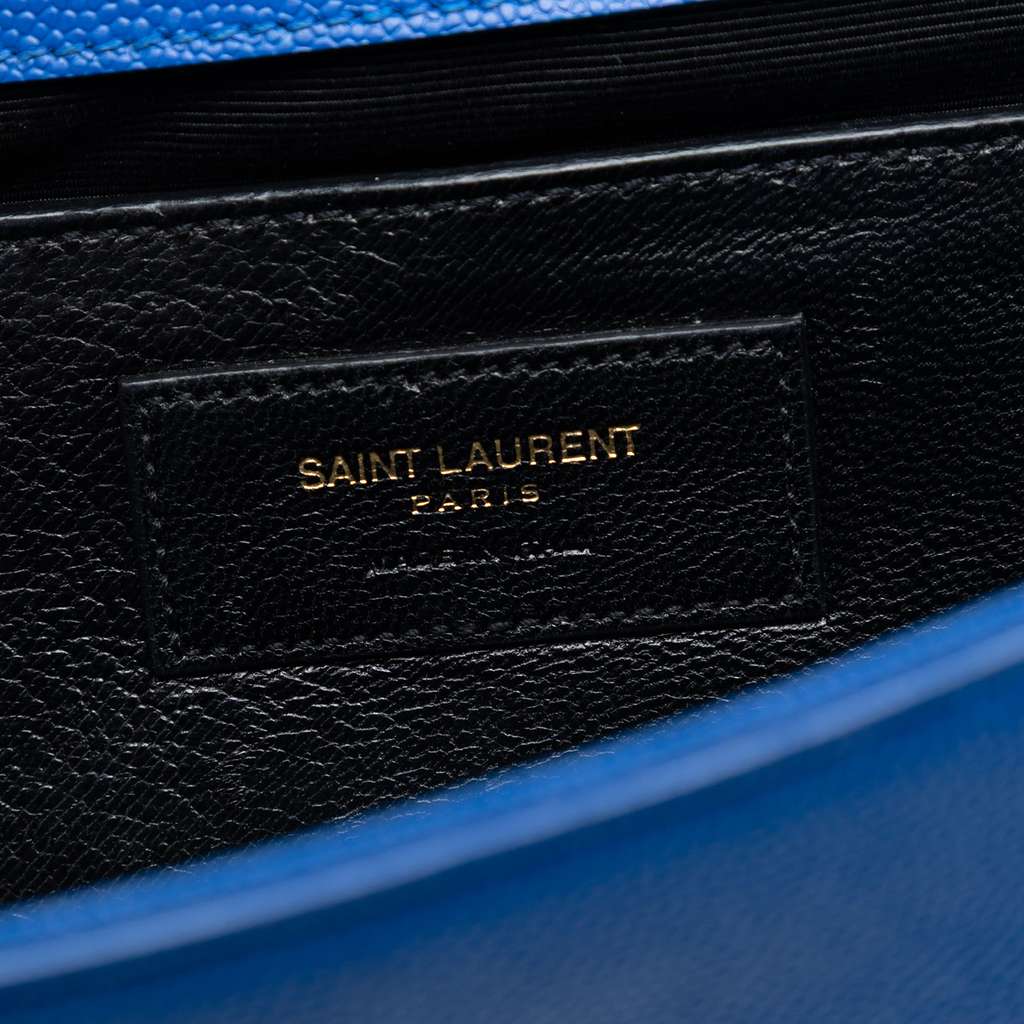 Saint Laurent Grain de Poudre Monogram Cassandre Clutch Blue Leather Good condition - Box View