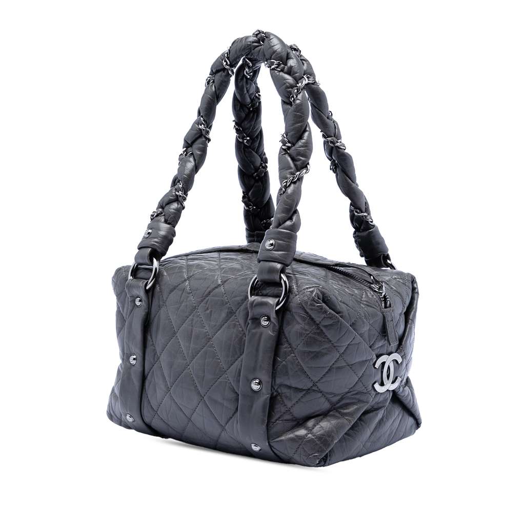 Chanel Small Distressed Lambskin Lady Braid Tote Black Leather Good condition - Back View