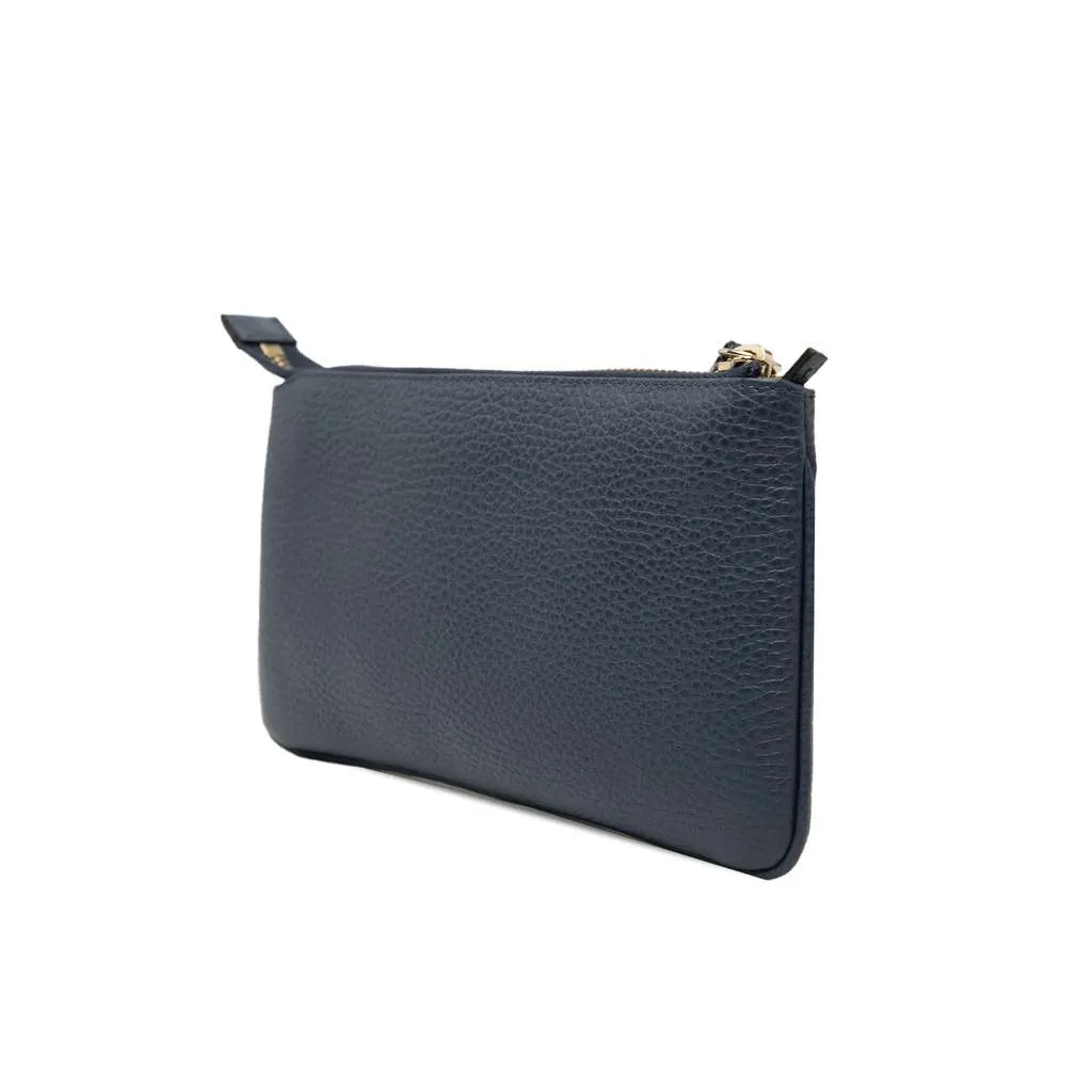 Gucci Pebbled Leather Swing Wristlet Pouch Blue Leather Very good - Back View