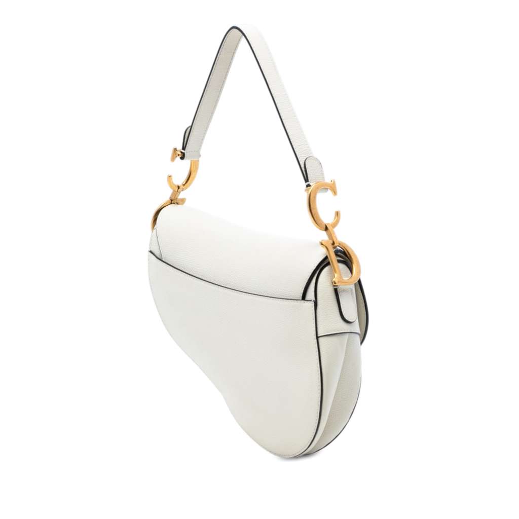Dior Grained Calfskin Saddle Bag White Leather Good condition - Back View