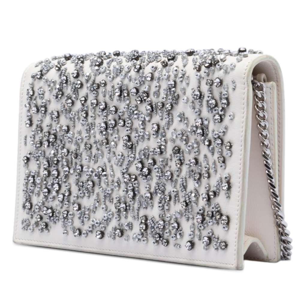 Saint Laurent Beaded Calfskin Monogram Kate Tassel Wallet on Chain White Leather Good condition - Back View