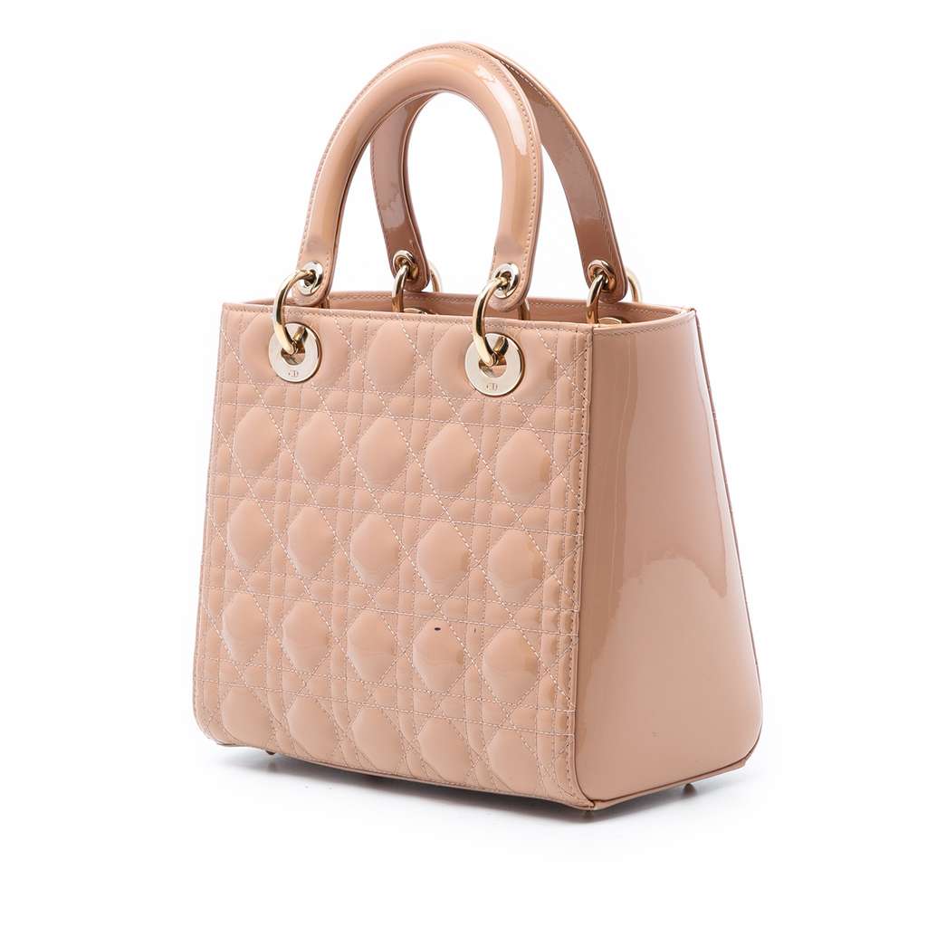 Dior Medium Patent Cannage Lady Dior Brown Leather Good condition - Back View