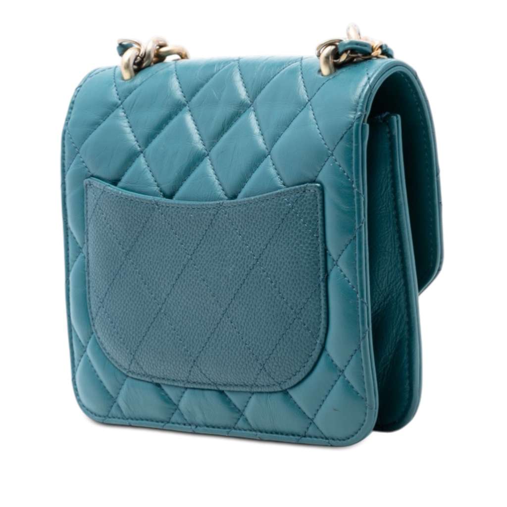 Chanel Mini Quilted Calfskin and Caviar Chain Handle Flap Blue Leather Good condition - Back View