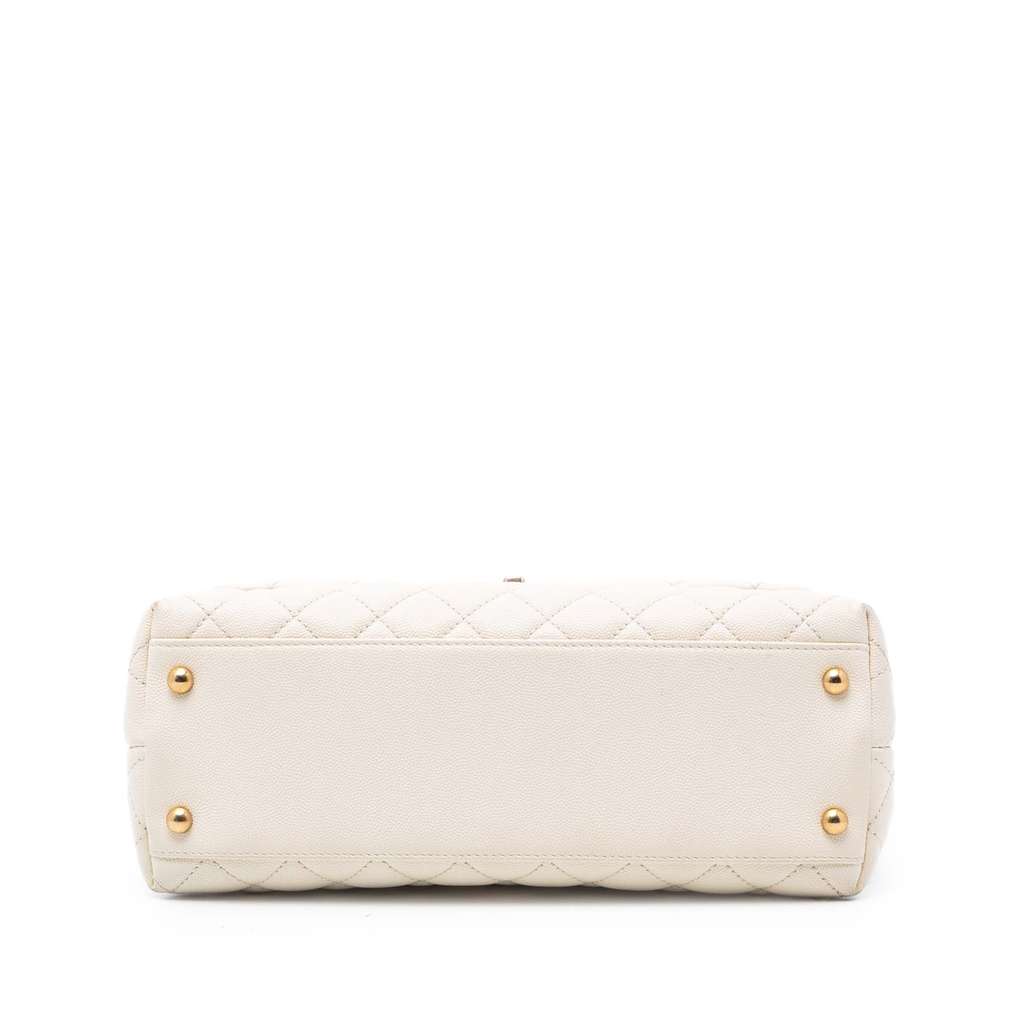 Chanel Small Quilted Caviar Coco Top Handle Bag White Leather Good condition - Inside View