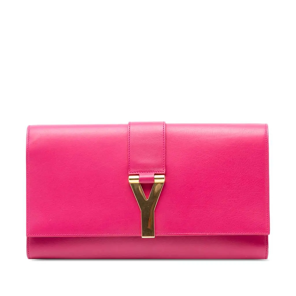 Saint Laurent Leather Chyc Ligne Clutch Pink Leather Very good - Front View