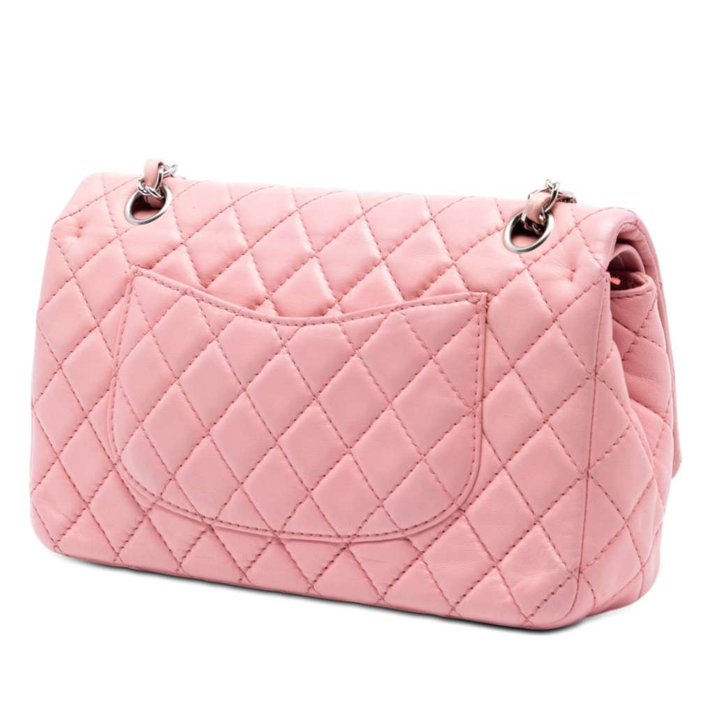 Chanel Medium Classic Lambskin Double Flap Pink Leather Good condition - Back View