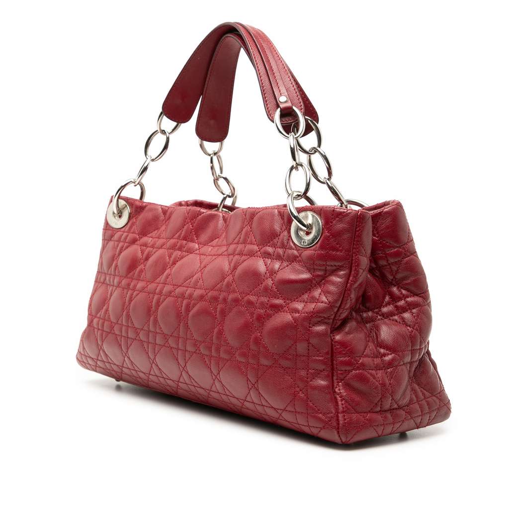 Dior Small Lambskin Cannage Lady Dior Soft Shopping Tote Red Leather Good condition - Back View