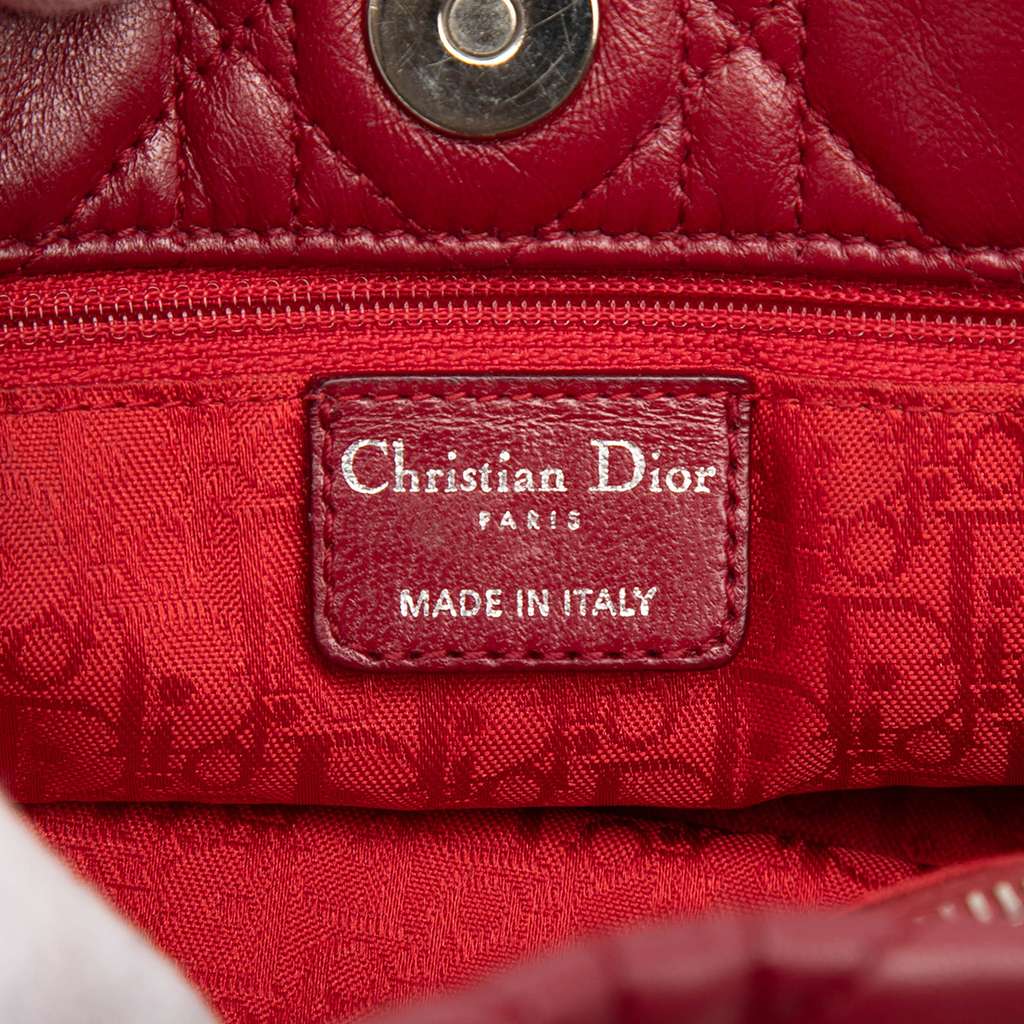 Dior Small Lambskin Cannage Lady Dior Soft Shopping Tote Red Leather Good condition - Box View