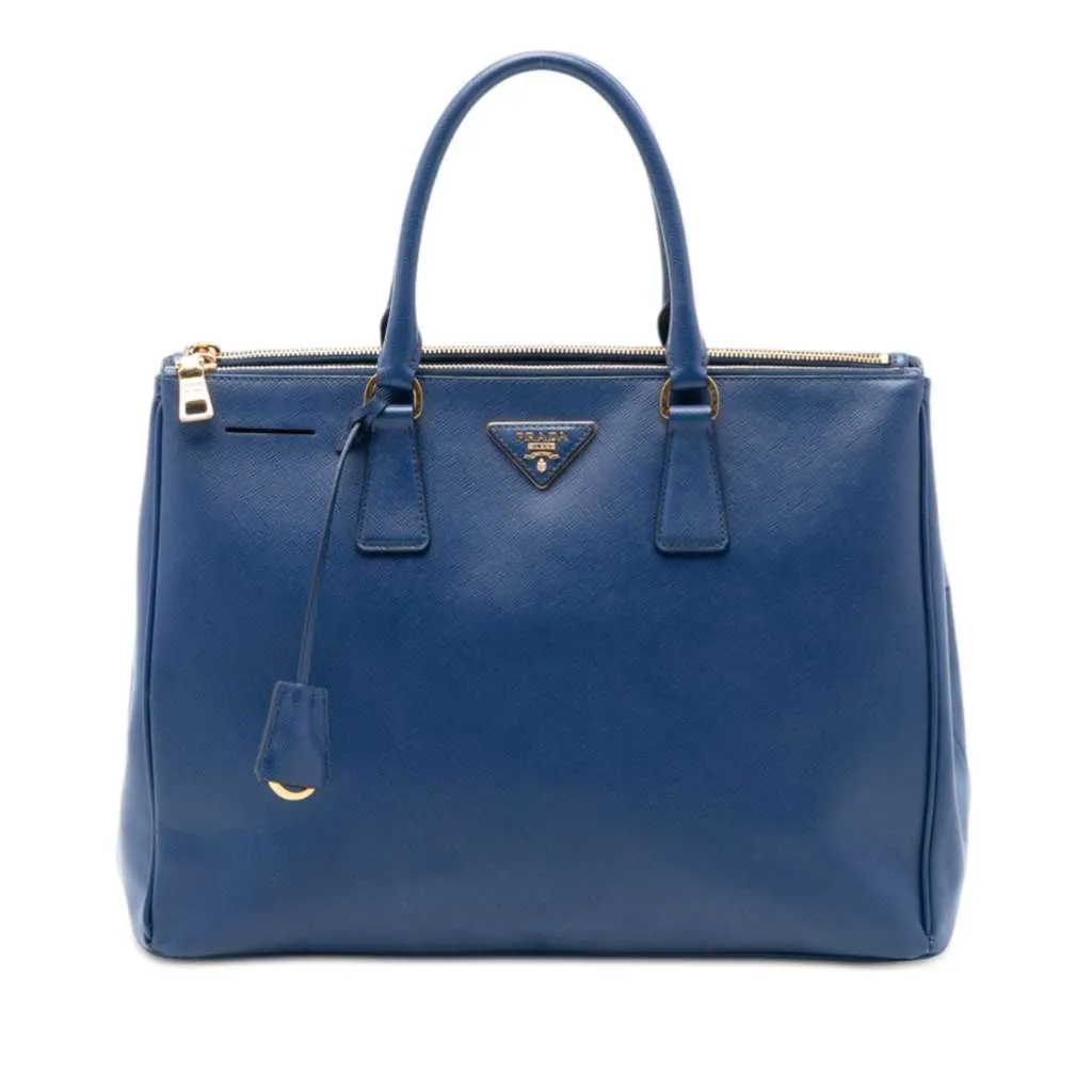 Prada Large Saffiano Lux Galleria Double Zip Tote Blue Leather Very good - Front View