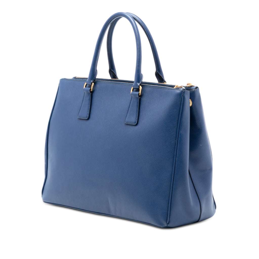 Prada Large Saffiano Lux Galleria Double Zip Tote Blue Leather Good condition - Back View