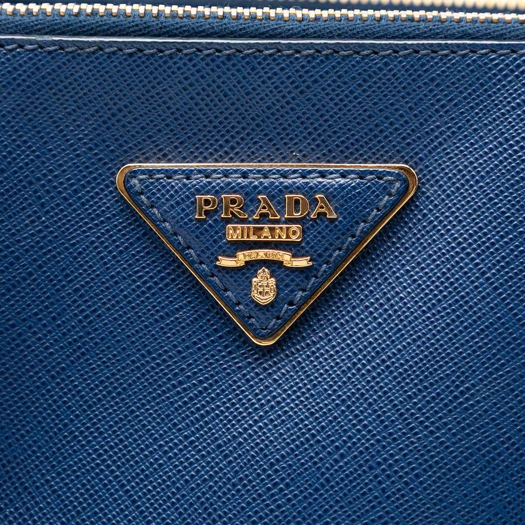 Prada Large Saffiano Lux Galleria Double Zip Tote Blue Leather Good condition - Box View