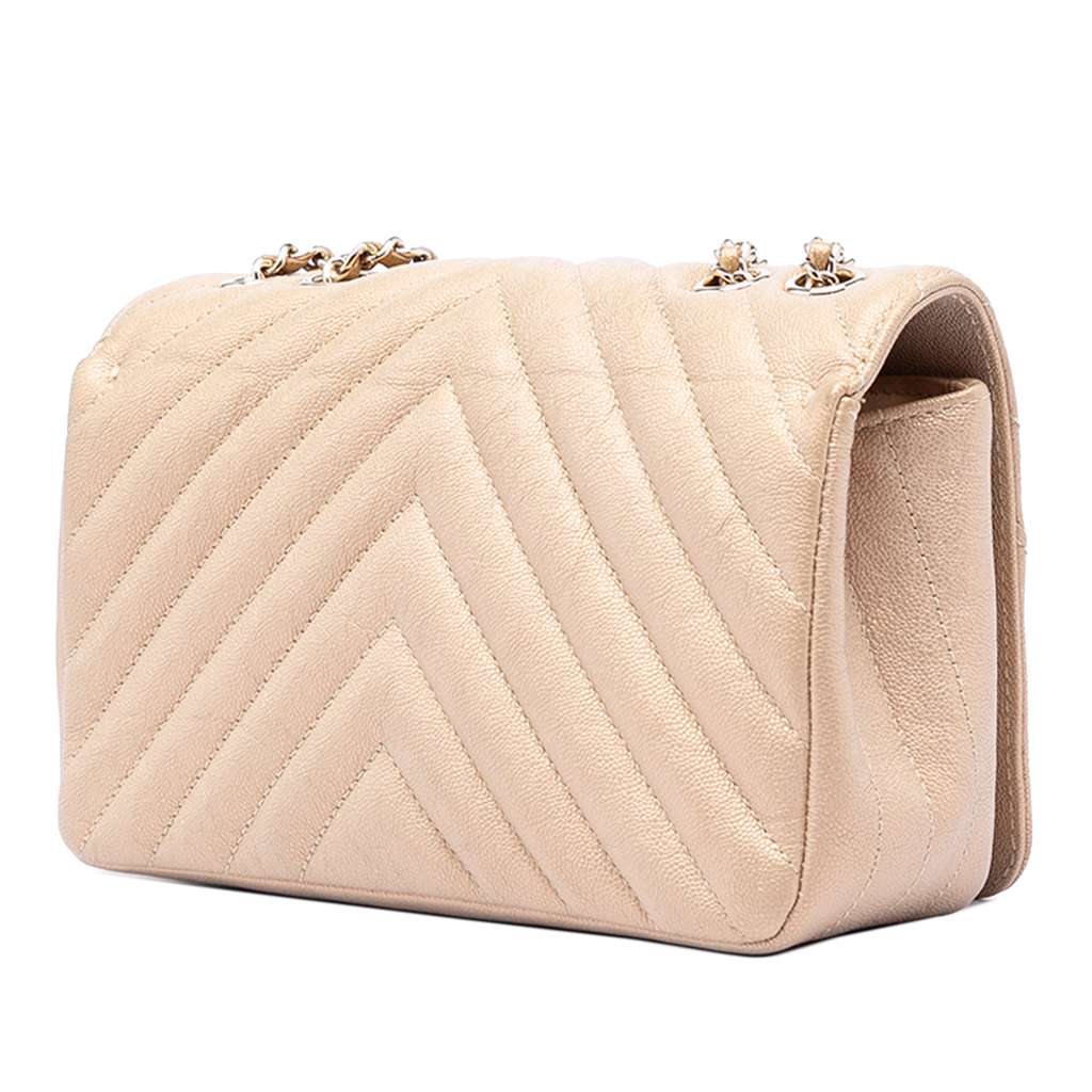 Chanel Small Chevron Caviar Statement Flap Beige Leather Good condition - Back View