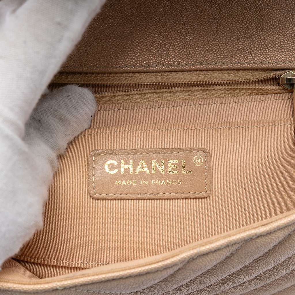 Chanel Small Chevron Caviar Statement Flap Beige Leather Good condition - Box View