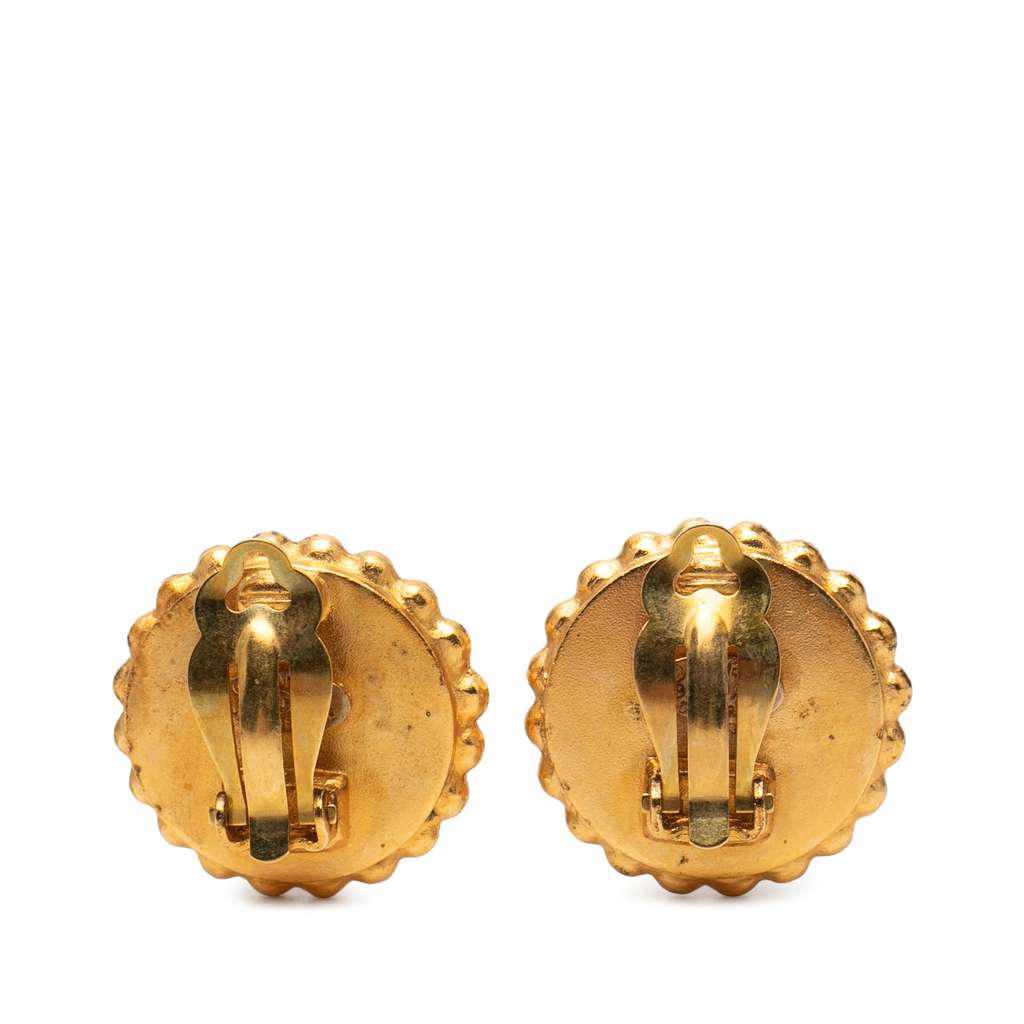 Chanel CC Gold Plated and Enamel Button Clip On Earrings Gold Metal Good condition - Back View