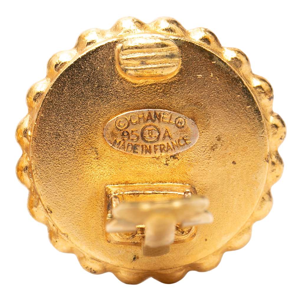 Chanel CC Gold Plated and Enamel Button Clip On Earrings Gold Metal Good condition - Inside View