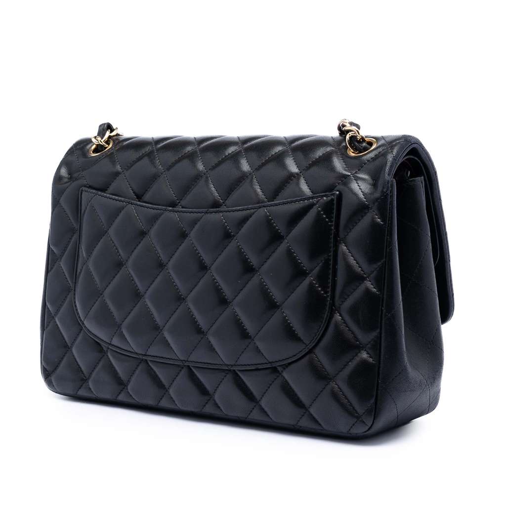 Chanel Jumbo Classic Lambskin Double Flap Black Leather Good condition - Back View