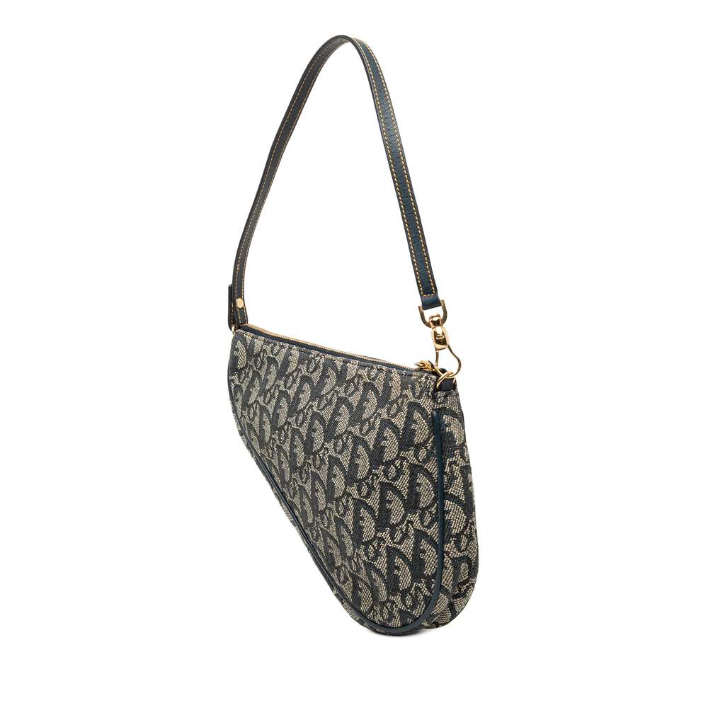 Dior Mini Diorissimo Canvas Saddle Pochette Blue Canvas Good condition - Back View