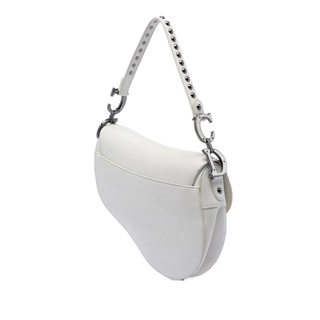 Dior Studded Leather Saddle Bag White Leather Good condition - Back View