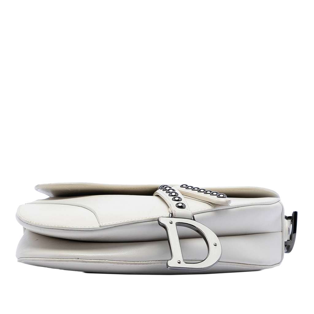 Dior Studded Leather Saddle Bag White Leather Good condition - Inside View