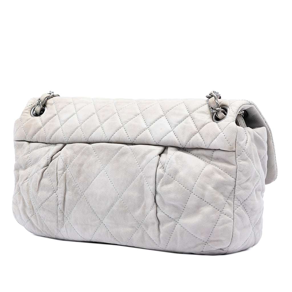 Chanel Large Quilted Iridescent Calfskin Coco Pleats Flap Grey Leather Good condition - Back View