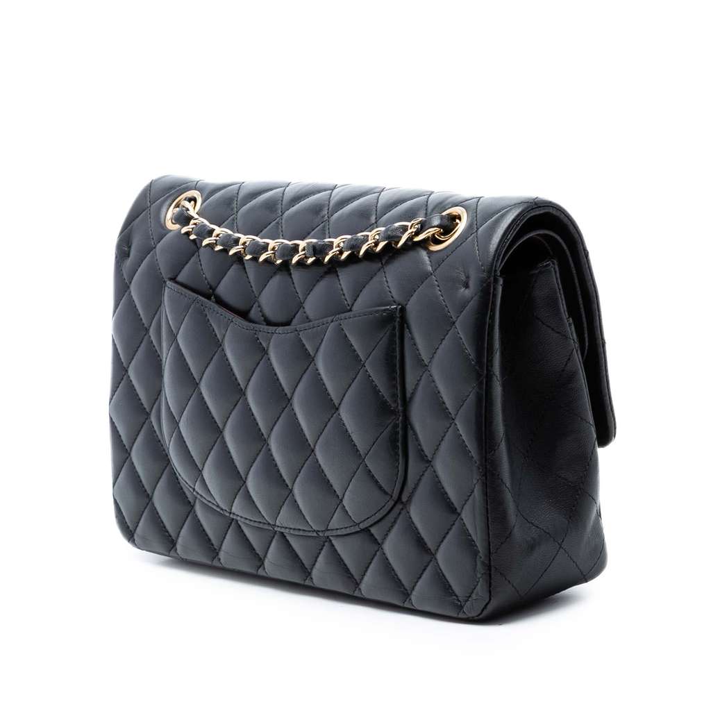 Chanel Medium Classic Lambskin Double Flap Black Leather Good condition - Back View