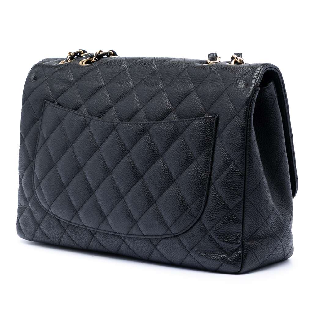Chanel Jumbo Classic Caviar Double Flap Black Leather Good condition - Back View