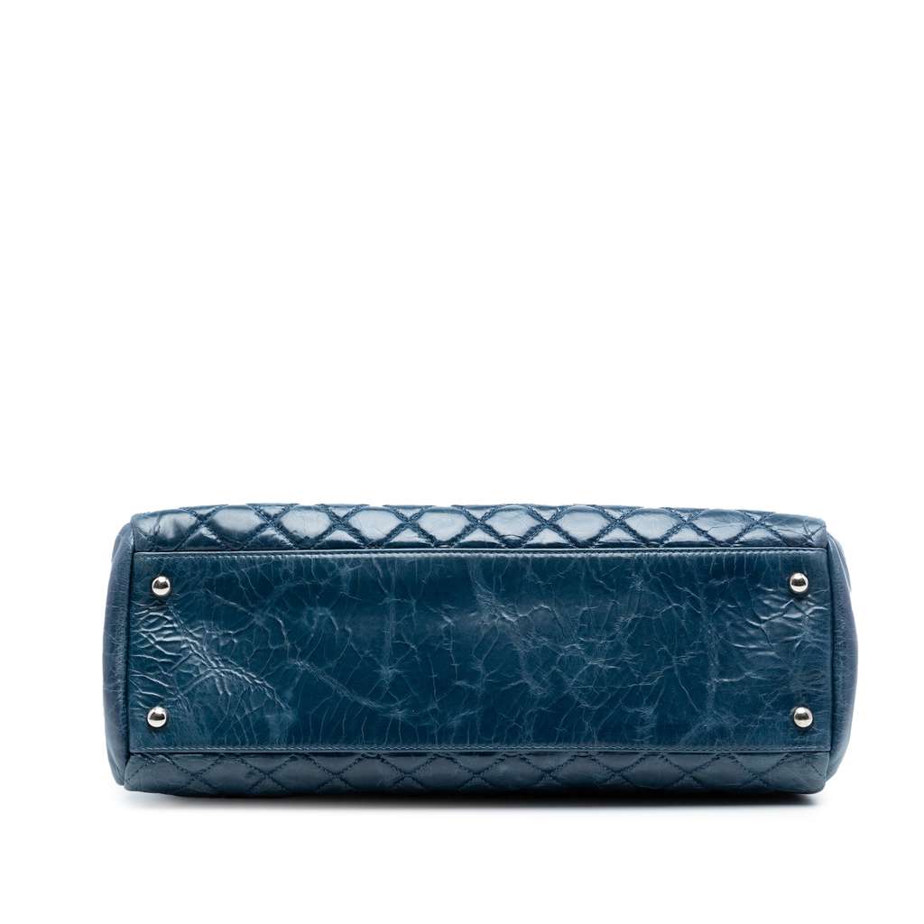 Chanel Large Quilted Crackled Patent Just Mademoiselle Bowling Bag Blue Leather Good condition - Inside View