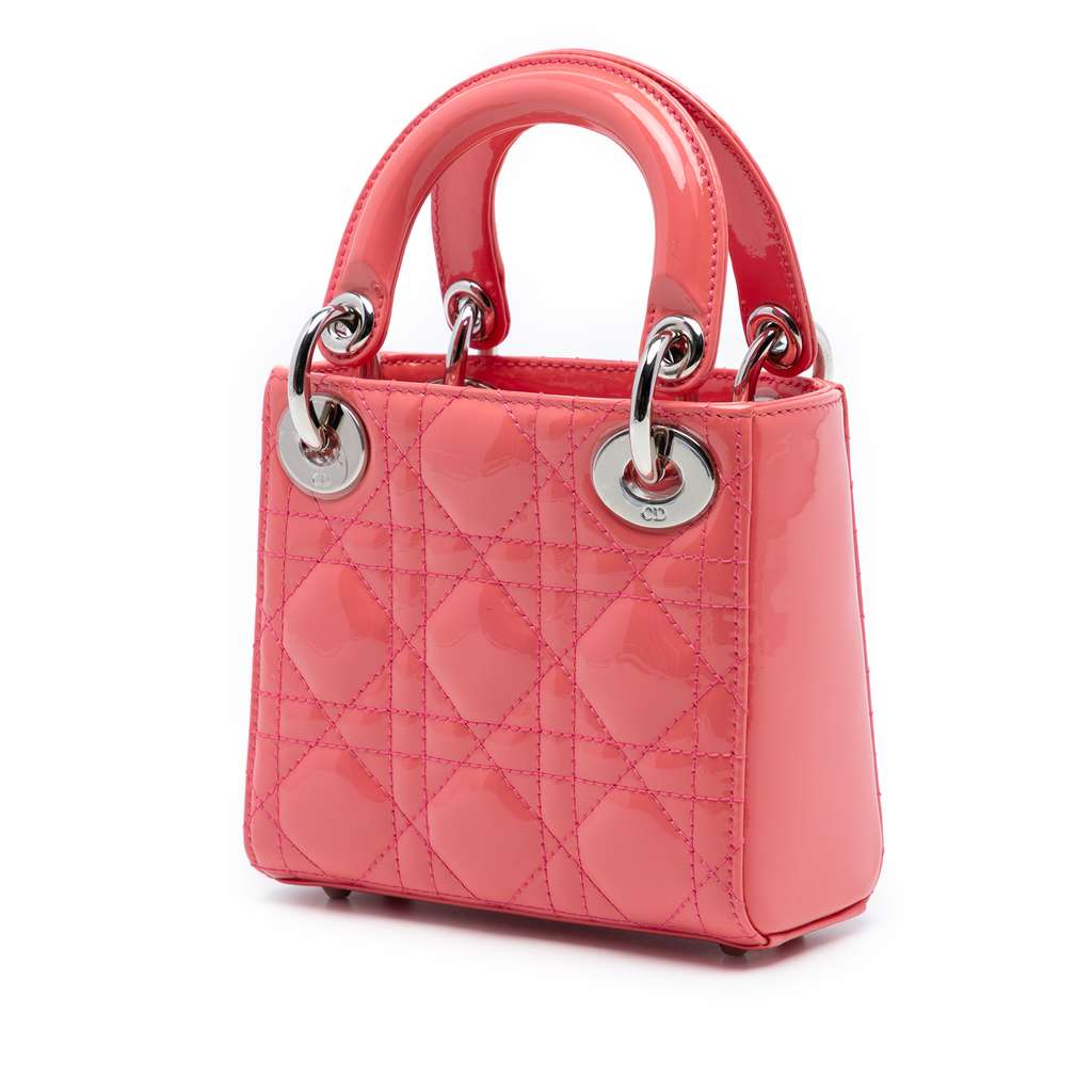 Dior Micro Patent Cannage Lady Dior Pink Leather Good condition - Back View