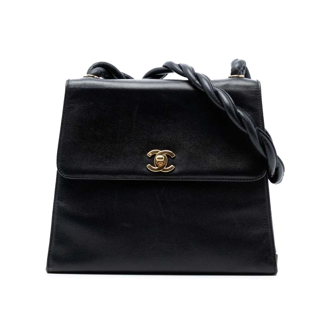 Chanel CC Caviar Twisted Strap Shoulder Bag Black Leather Very good - Front View