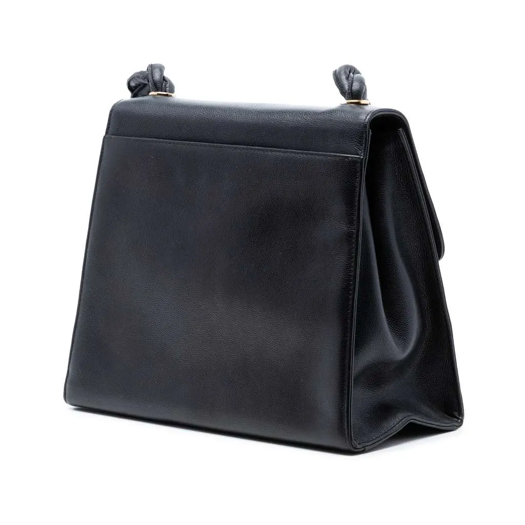Chanel CC Caviar Twisted Strap Shoulder Bag Black Leather Very good - Back View