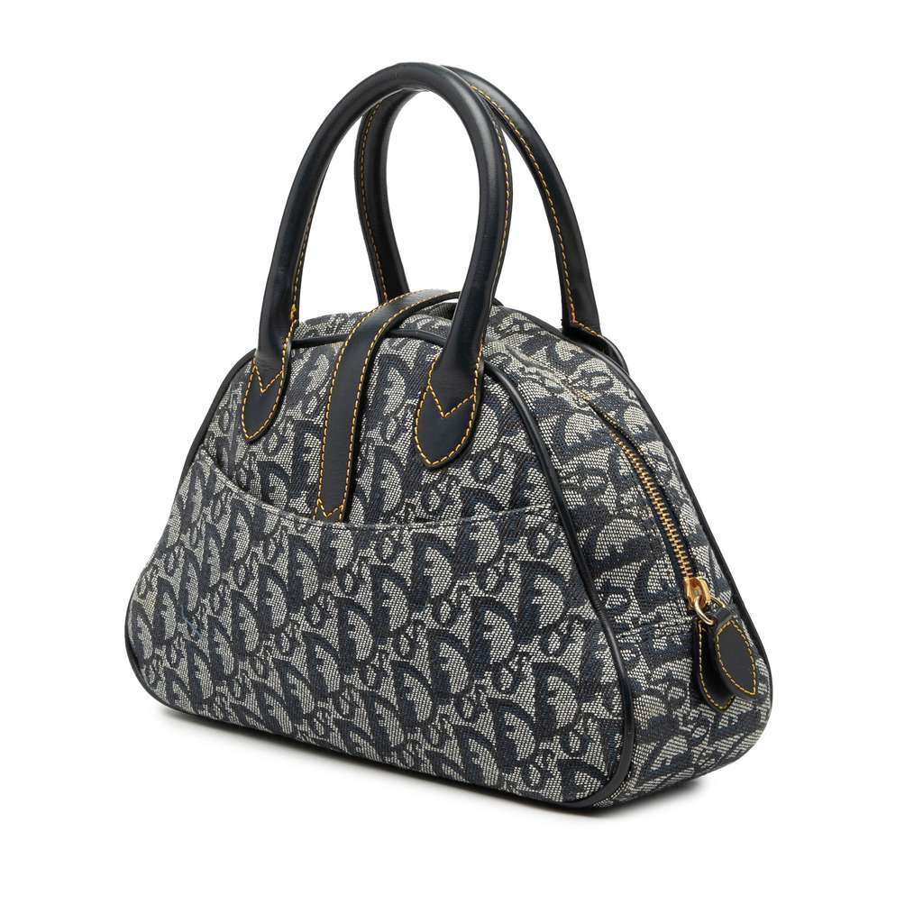 Dior Mini Diorissimo Canvas Double Saddle Bowler Bag Blue Canvas Good condition - Back View