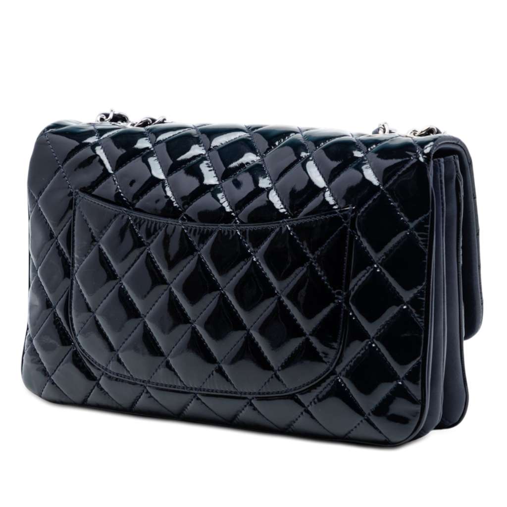 Chanel Jumbo Quilted Patent 3 Compartment Flap Blue Leather Good condition - Back View