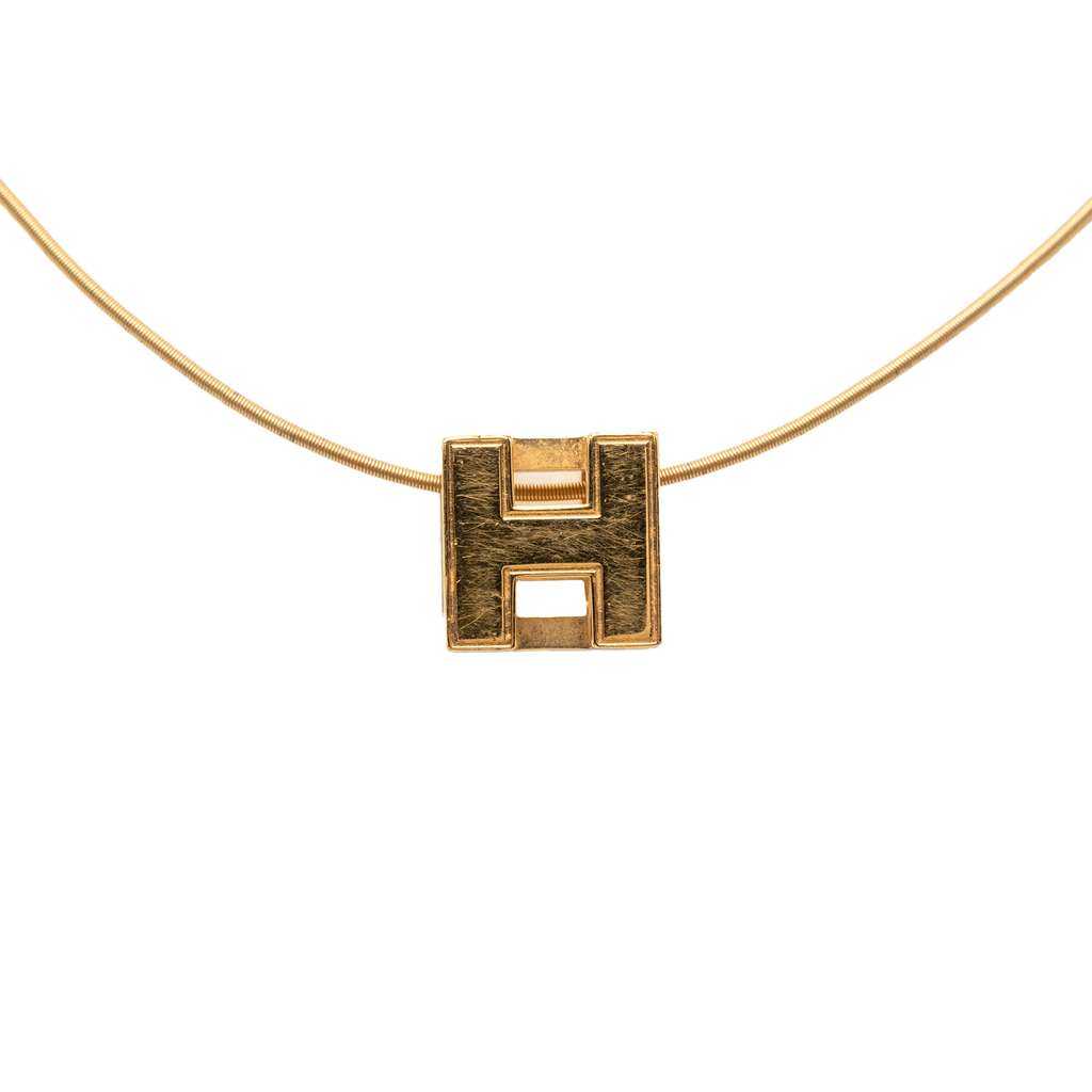 Hermès Gold Plated Enamel Cage D H Pendant Necklace Gold Metal Good condition - Back View