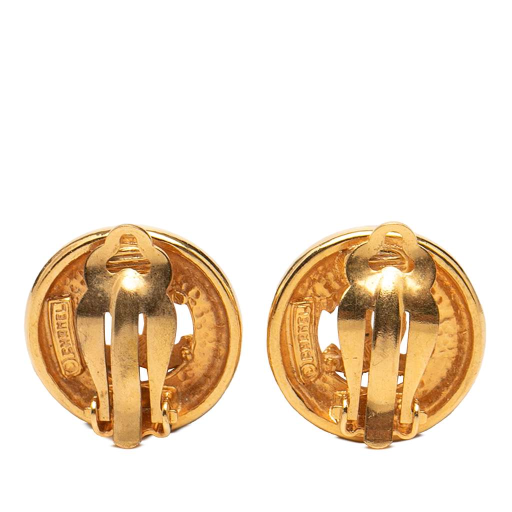Chanel CC Gold Plated Round Clip On Earrings Gold Metal Good condition - Back View