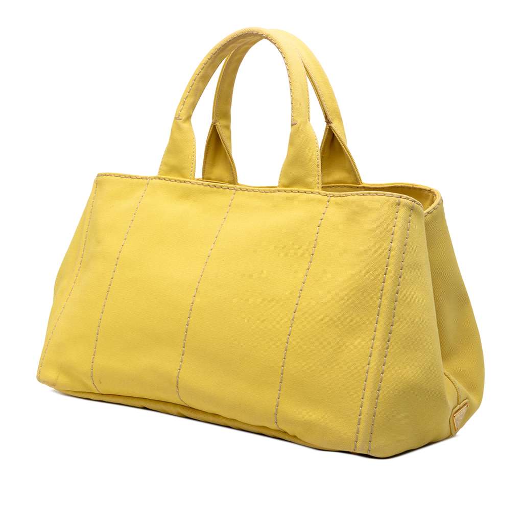 Prada Large Canvas Canapa Logo Satchel Yellow Canvas Fair condition - Back View