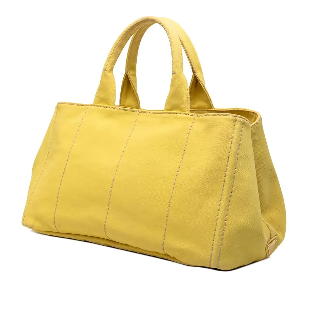 Prada Large Canvas Canapa Logo Satchel Yellow Canvas Good - Back View