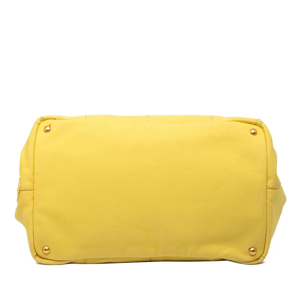Prada Large Canvas Canapa Logo Satchel Yellow Canvas Good - Inside View