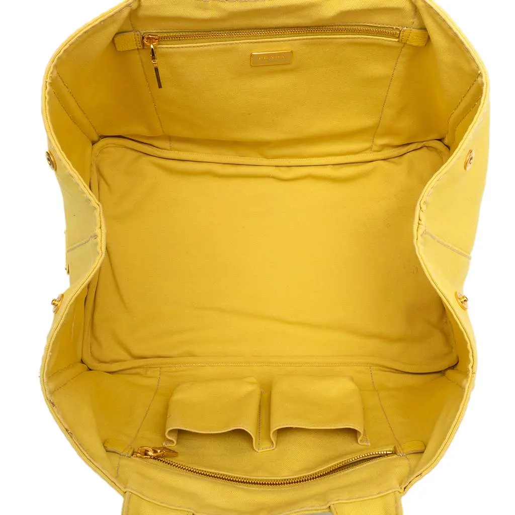 Prada Large Canvas Canapa Logo Satchel Yellow Canvas Good - Model View