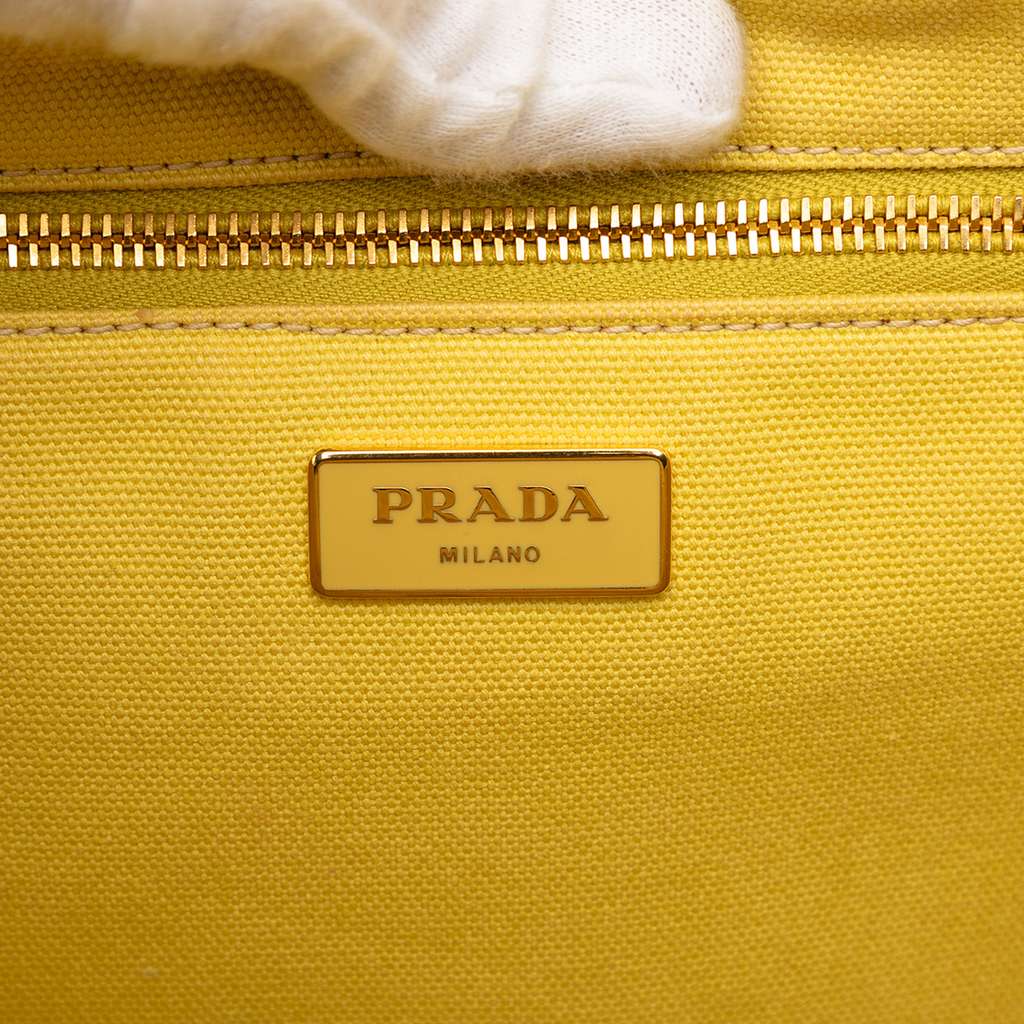 Prada Large Canvas Canapa Logo Satchel Yellow Canvas Fair condition - Box View