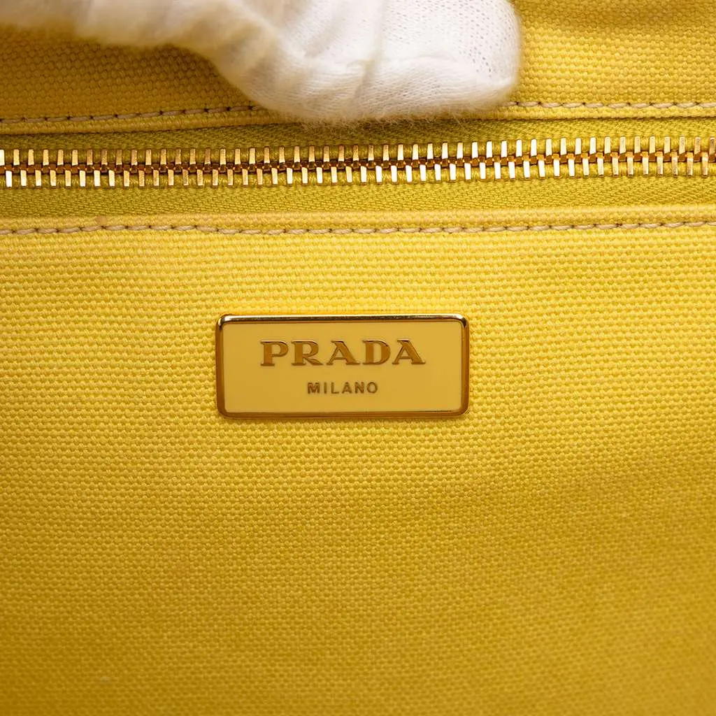 Prada Large Canvas Canapa Logo Satchel Yellow Canvas Good - Box View