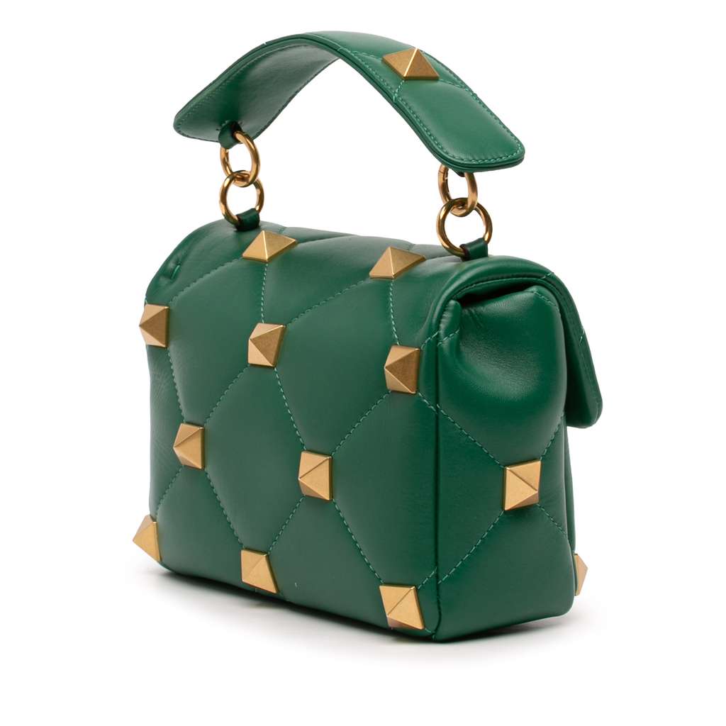 Valentino Medium Nappa Roman Stud Satchel Green Leather Good condition - Back View