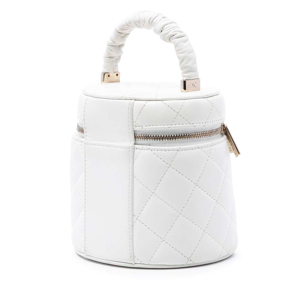 Chanel Quilted Lambskin Ruched Handle Vanity Case White Leather Good condition - Back View
