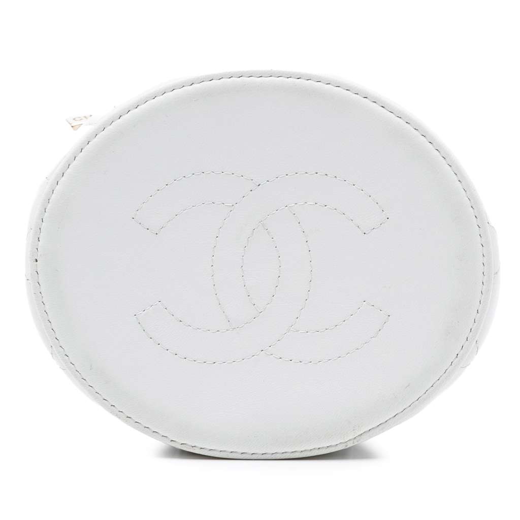 Chanel Quilted Lambskin Ruched Handle Vanity Case White Leather Good condition - Inside View