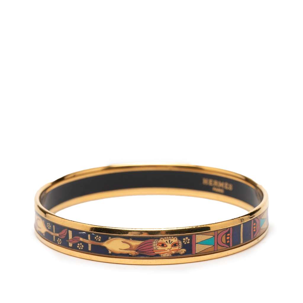Hermès Narrow Lion Head Enamel Bangle 62 Black Good condition - Back View