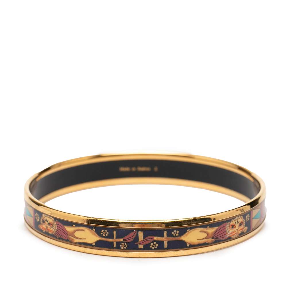 Hermès Narrow Lion Head Enamel Bangle 62 Black Good condition - Inside View