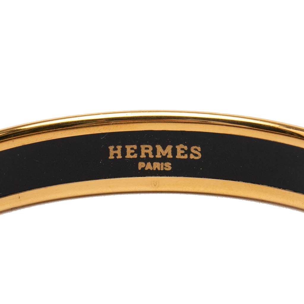 Hermès Narrow Lion Head Enamel Bangle 62 Black Good condition - Model View